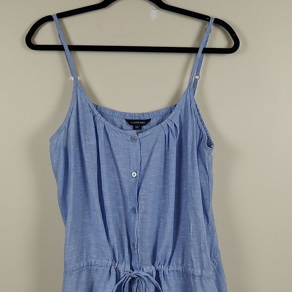 Lands' End Sleeveless Linen Waist Tie Dress Size L - Picture 7 of 11